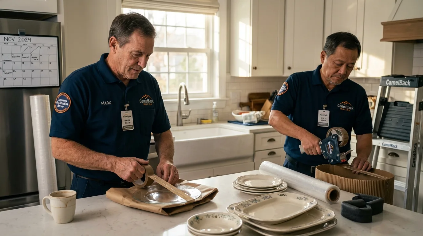 Professional crew packing kitchen dishware in Owingsville, KY